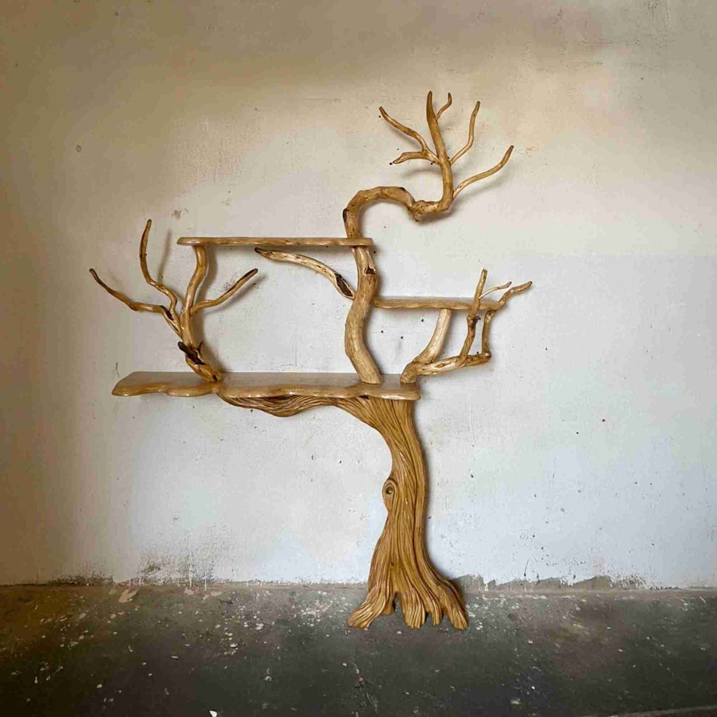 Tree branch book shelves wall mount art solid wood floor bookcase decor