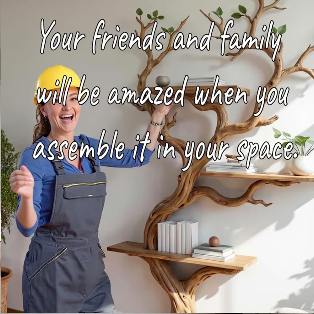 Driftwood tree bookshelf floating book tree shelf solid wood bookcase wall mount shelving on wall living room furniture