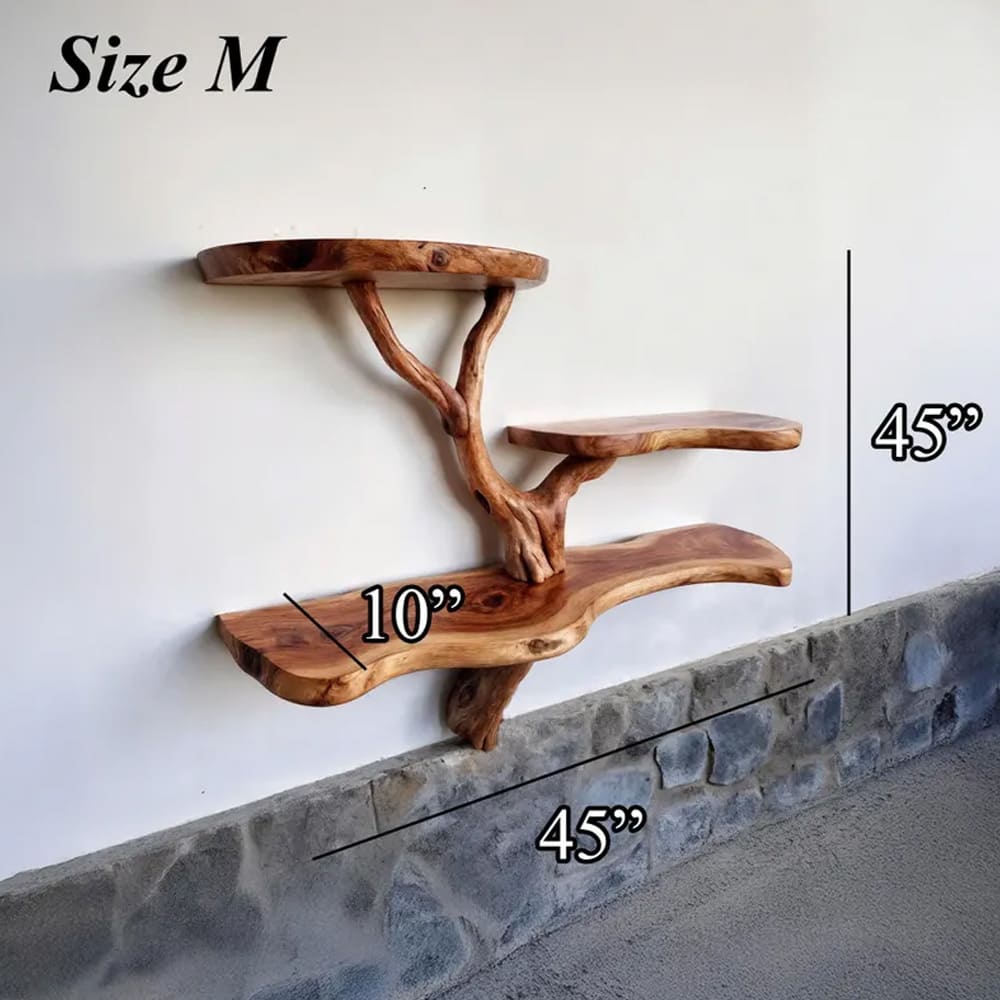 Tree floating shelf natural driftwood branch bookshelf wall mount bookcase rustic furniture decor home art