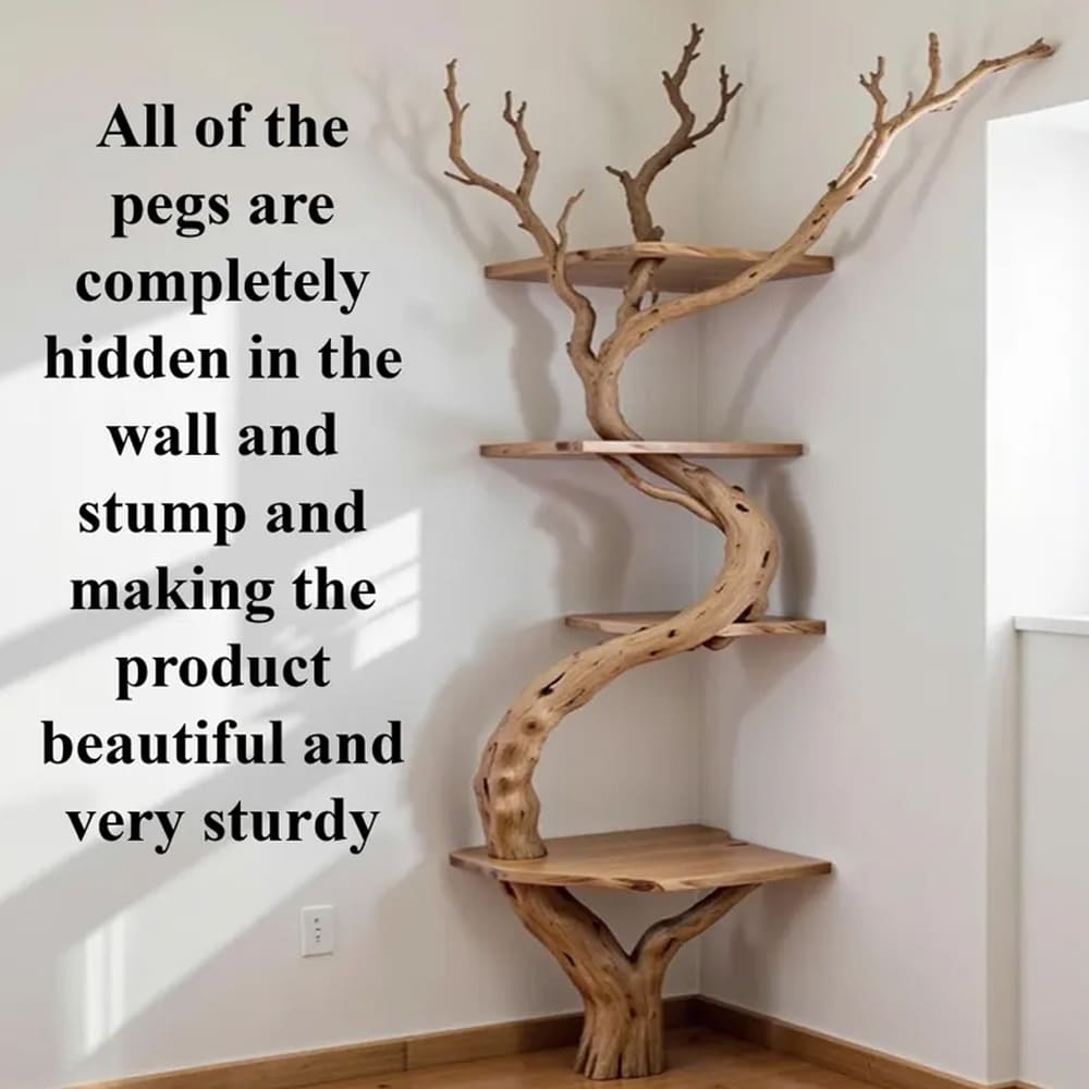 Floating corner shelf solid wood bookshelf driftwood branch shelves on wall housewarming gift for him