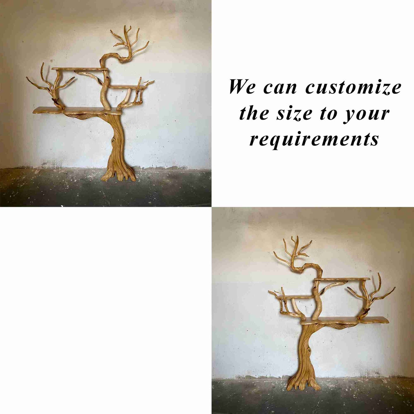 Tree branch book shelves wall mount art solid wood floor bookcase decor