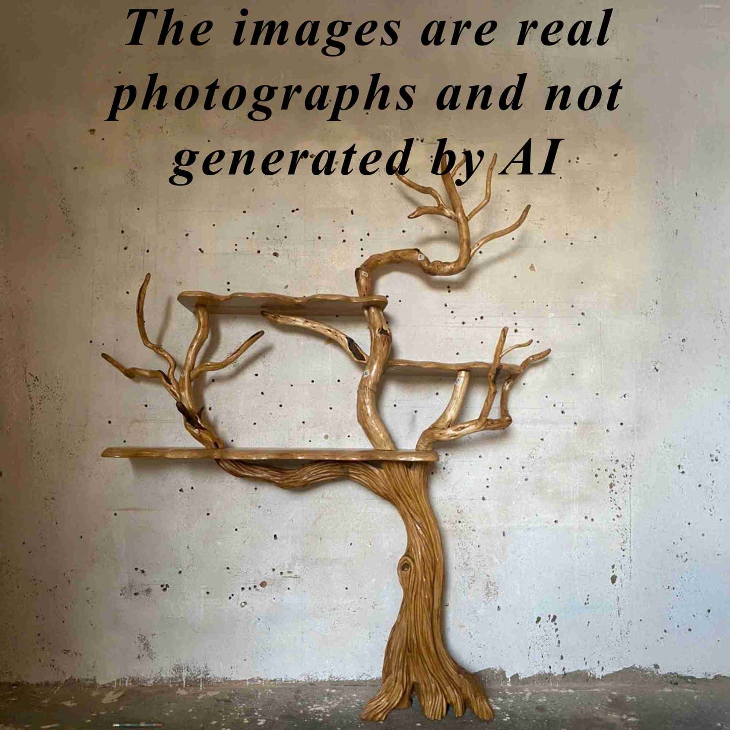 Tree branch book shelves wall mount art solid wood floor bookcase decor