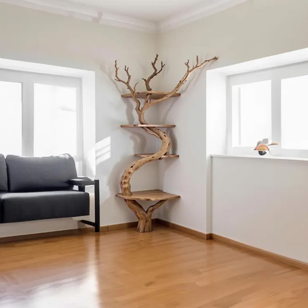 Floating corner shelf solid wood bookshelf driftwood branch shelves on wall housewarming gift for him