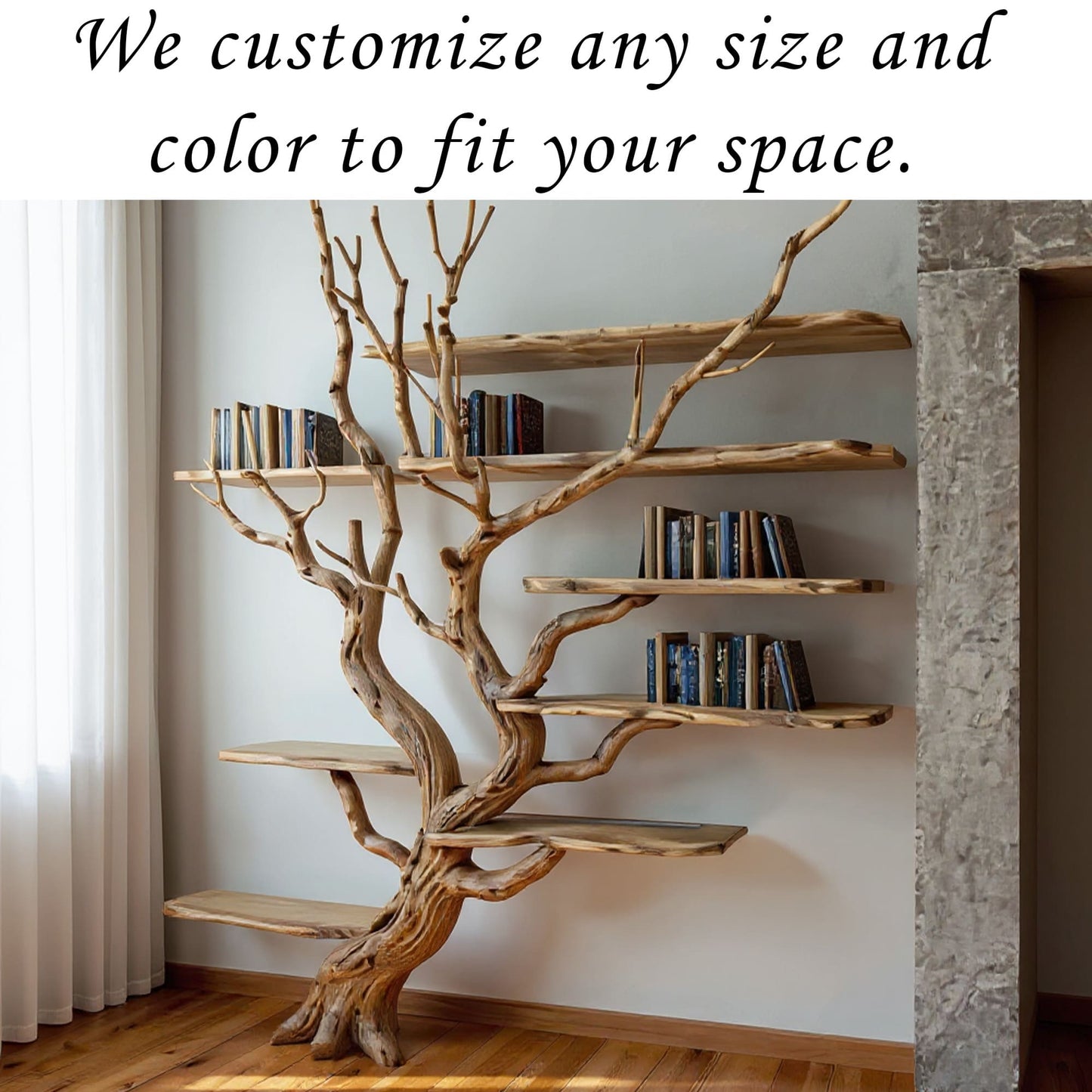 Driftwood Tree Bookshelf Natural Wood Wall-Mounted Bookcase