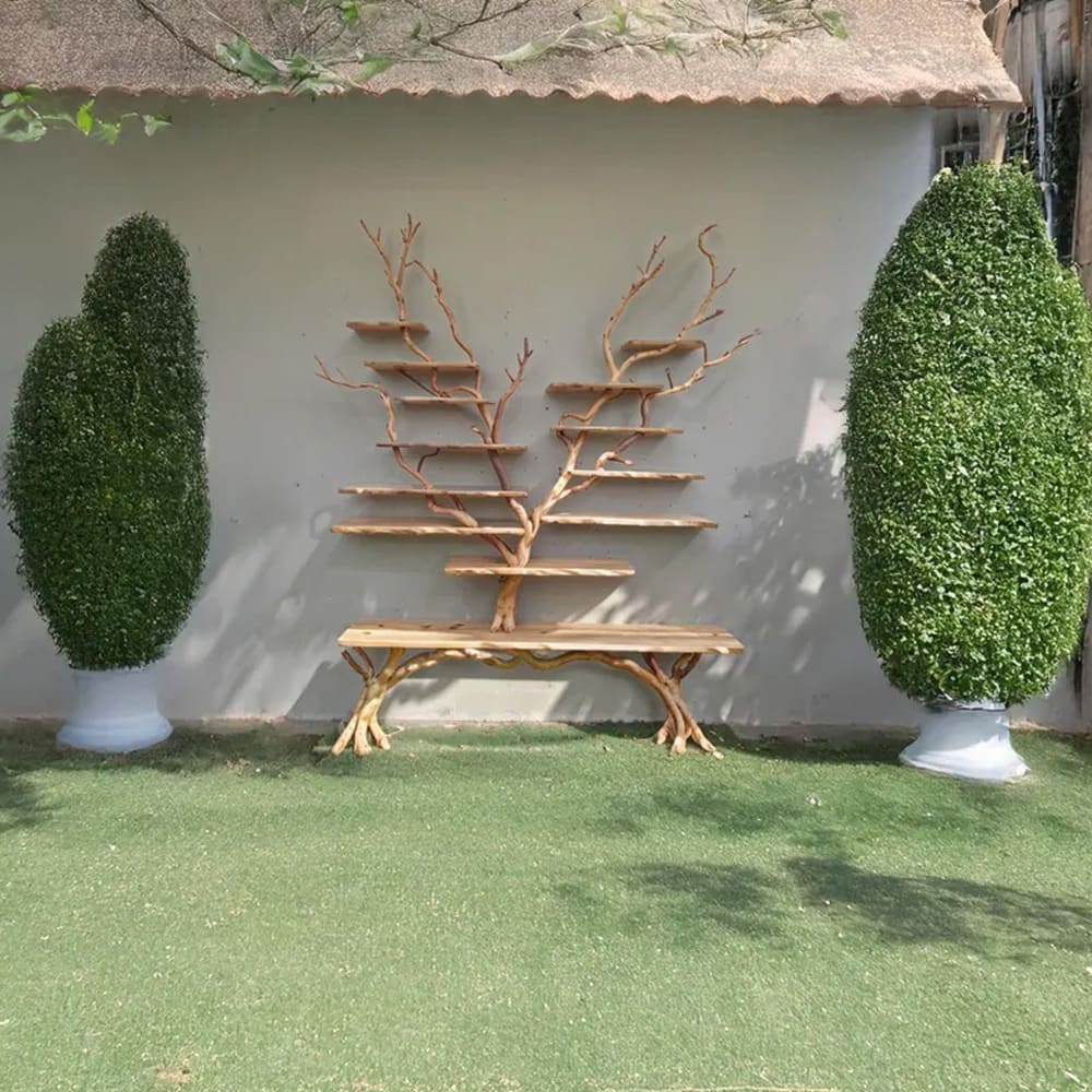Tree branch shelf wall mount assembly natural wood foor bookcase art custom for home decor