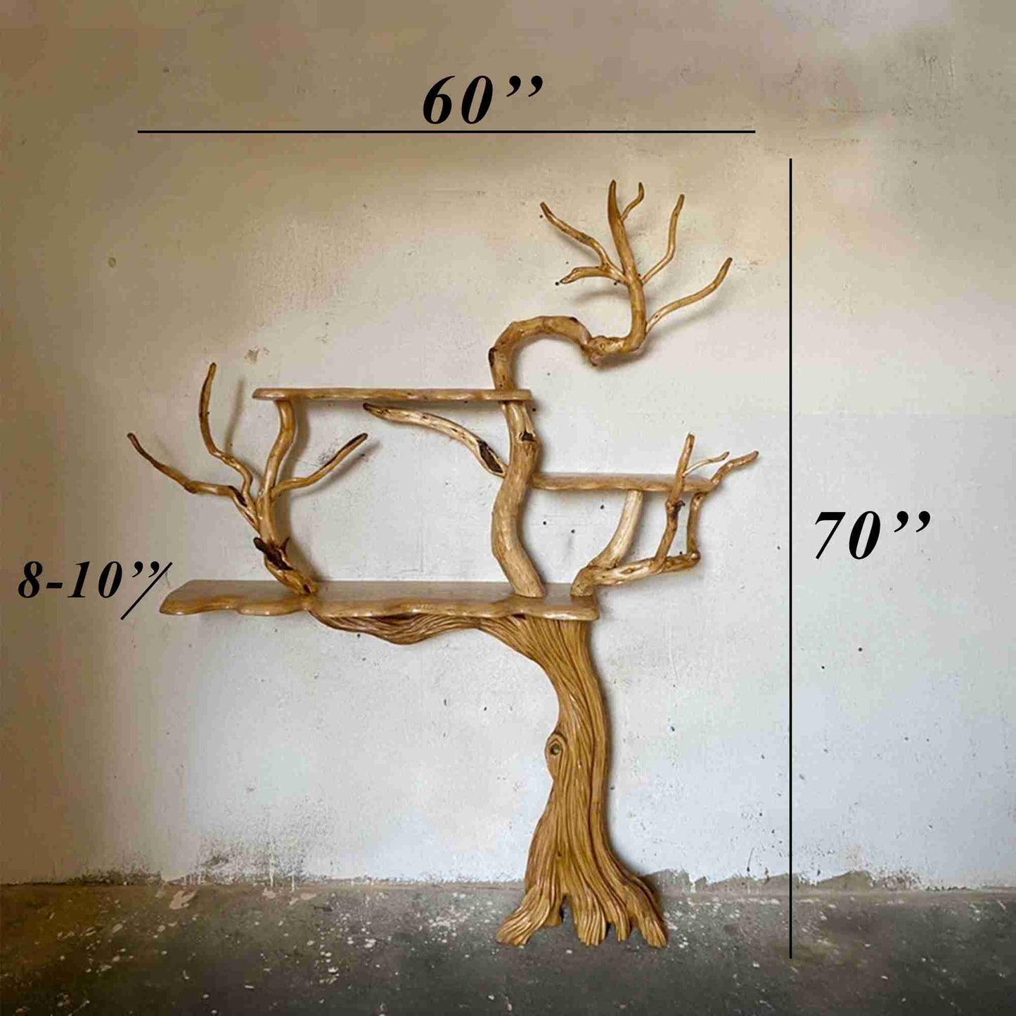 Tree branch book shelves wall mount art solid wood floor bookcase decor
