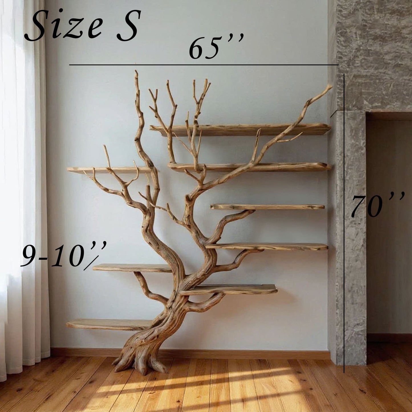Driftwood Tree Bookshelf Natural Wood Wall-Mounted Bookcase