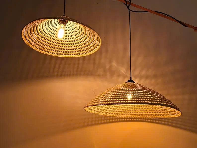 Cone pendant light rattan chandelier lighting wicker ceiling art deco lamp rustic kitchen island lighting