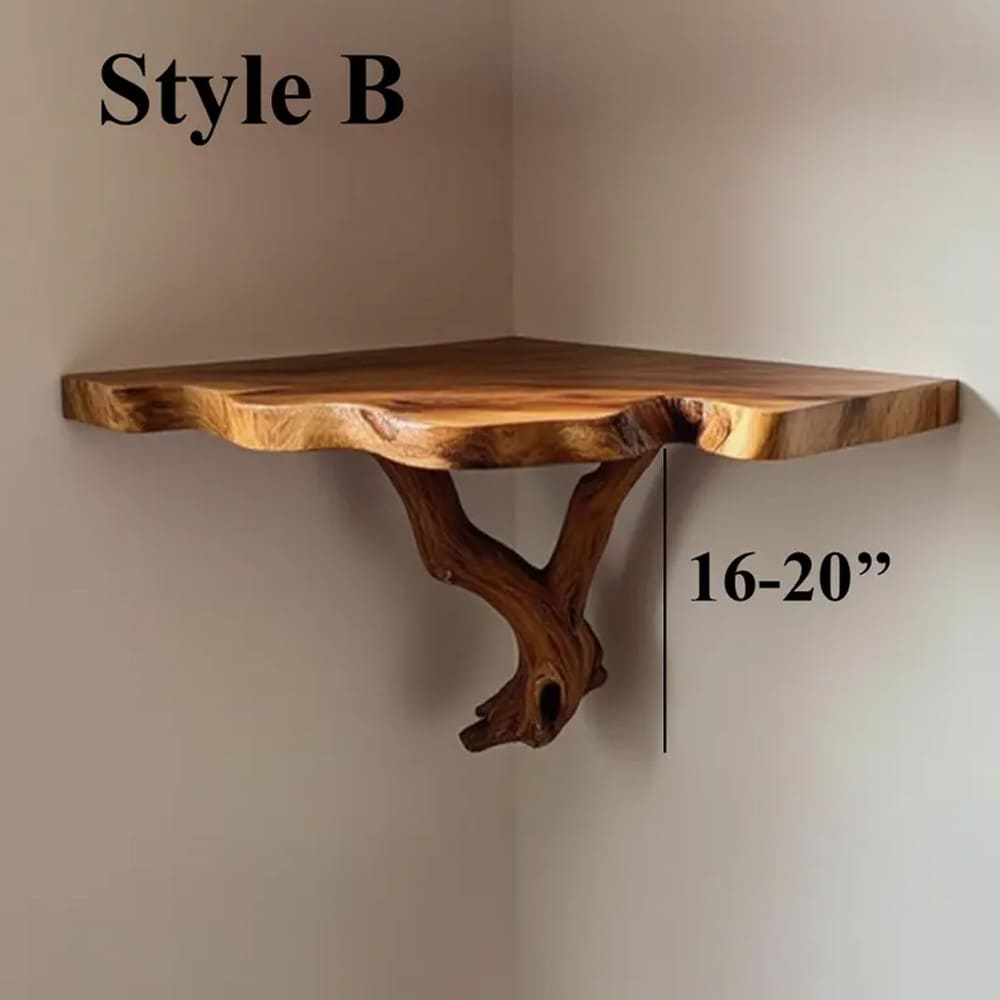 Corner floating tree branch bookshelf wall mount solid wood shelf custom floating shelves art unique furniture