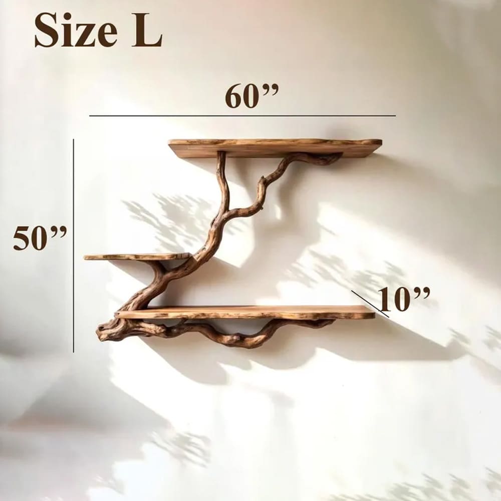 Natural driftwood branch floating bookshelf wall mounted tree shelf solid wood bookshelves decor handmade furniture