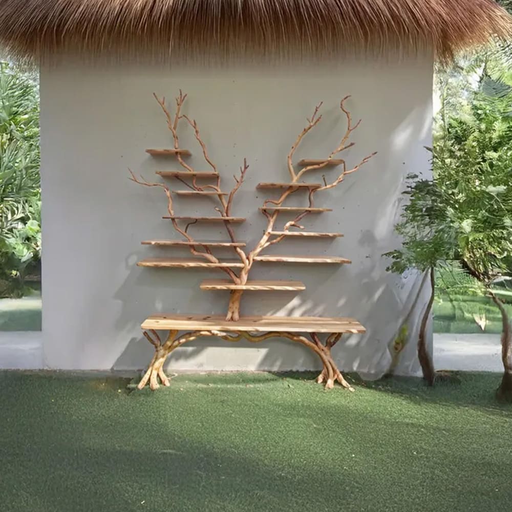 Tree branch shelf wall mount assembly natural wood foor bookcase art custom for home decor
