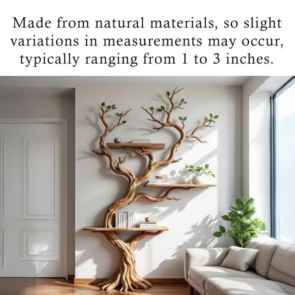 Driftwood tree bookshelf floating book tree shelf solid wood bookcase wall mount shelving on wall living room furniture