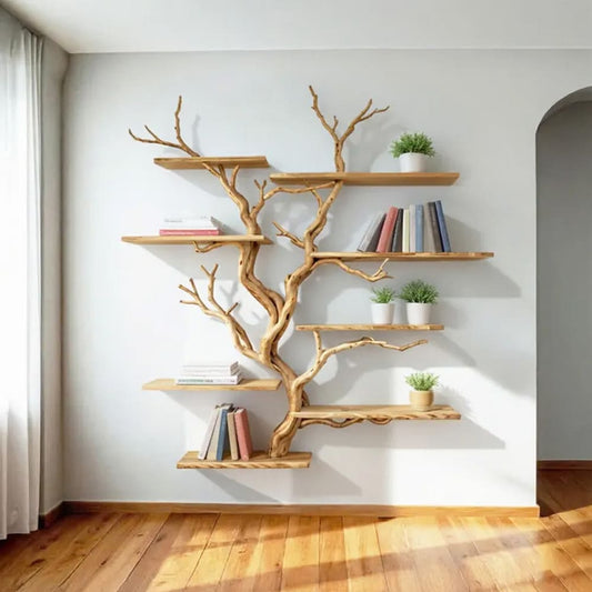 Floating bookshelf tree branch shelf driftwood sculpture book shelf wall mounted art custom bookcase decor home