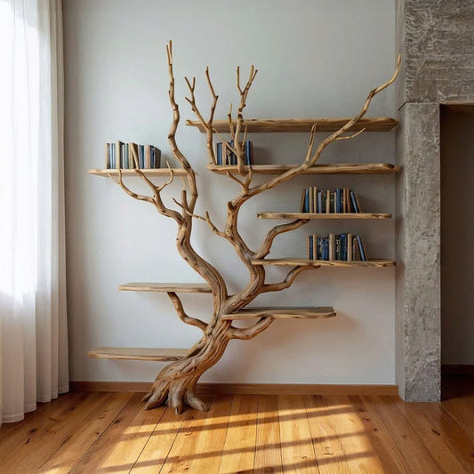 Driftwood Tree Bookshelf Natural Wood Wall-Mounted Bookcase