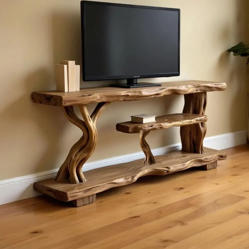 Live edge tv stand solid wood console table rustic media console floating tv cabinet driftwood furniture decor home art