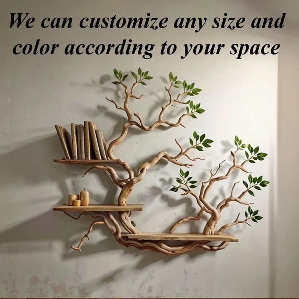 Tree bookshelves custom floating shelves solid wood bookcase carving driftwood art shelves on wall