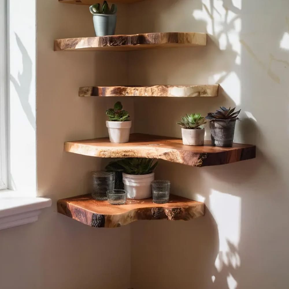 Corner wall shelf floating live edge wall mounted shelf floating wood shelf for wall decor