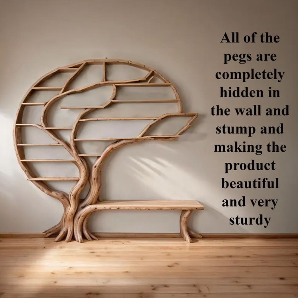 Floating bookshelf solid wood tree branch shelf unique natural wood bookcase wall mount decor home art