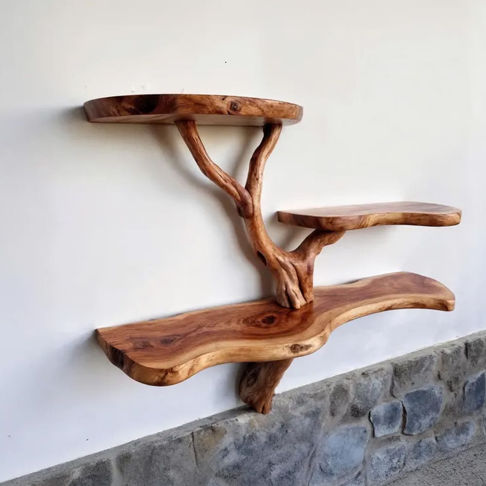 Tree floating shelf natural driftwood branch bookshelf wall mount bookcase rustic furniture decor home art