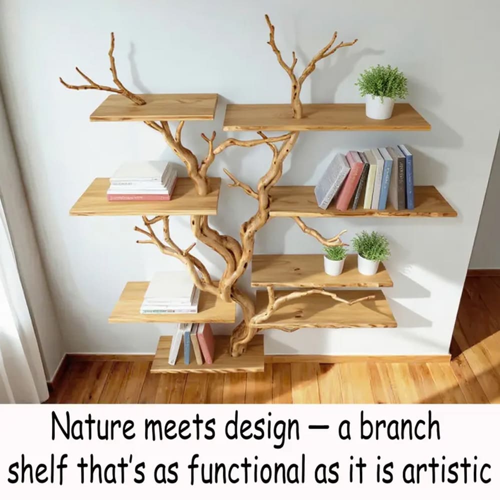 Floating bookshelf tree branch shelf driftwood sculpture book shelf wall mounted art custom bookcase decor home