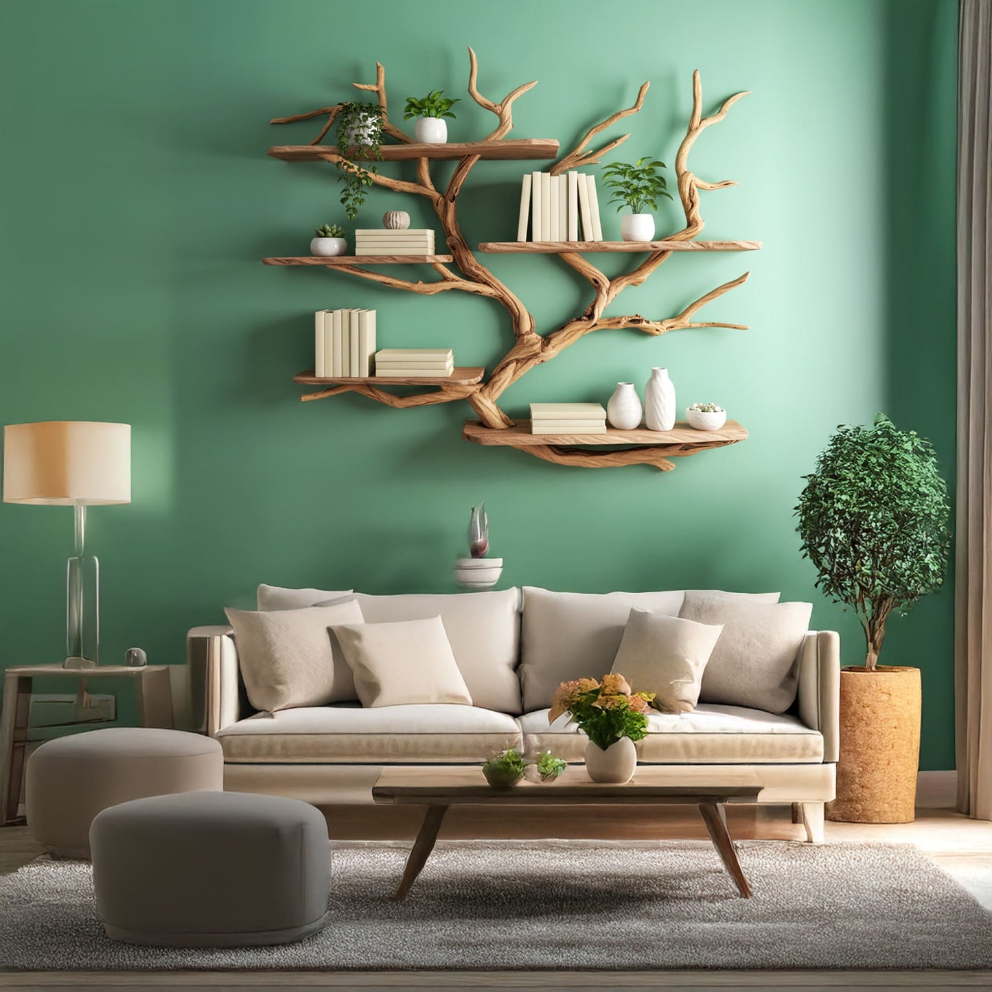 Floating bookshelf driftwood branch art solid wood bookcase wall mounted shelves