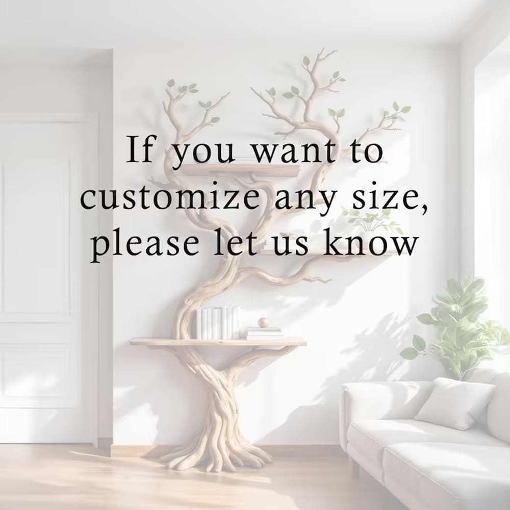 Driftwood tree bookshelf floating book tree shelf solid wood bookcase wall mount shelving on wall living room furniture