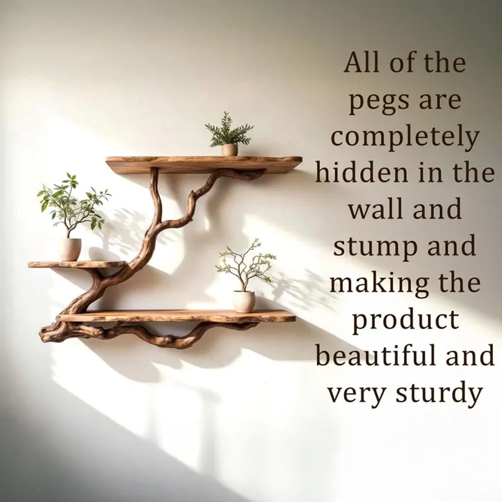 Natural driftwood branch floating bookshelf wall mounted tree shelf solid wood bookshelves decor handmade furniture