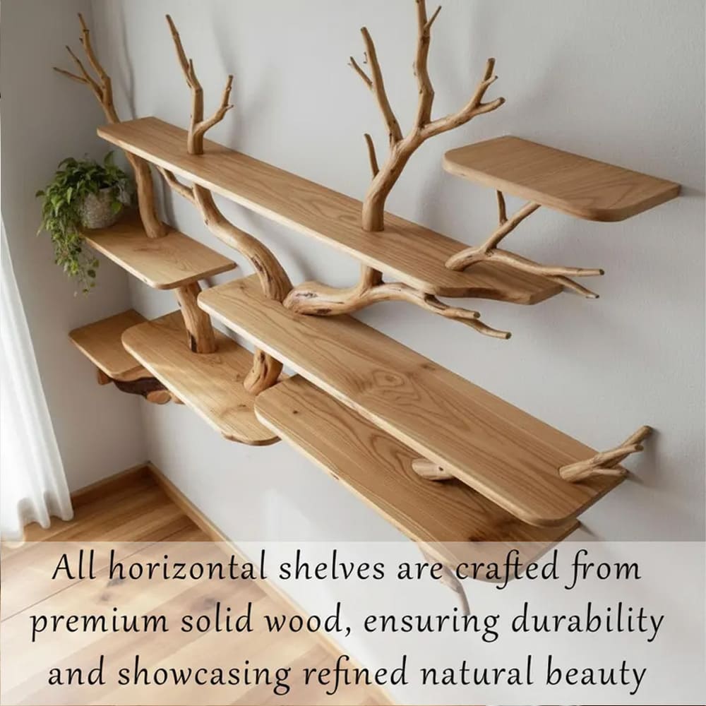 Tree branch corner floating book shelf decor wall mount live edge wood bookshelves driftwood wall art