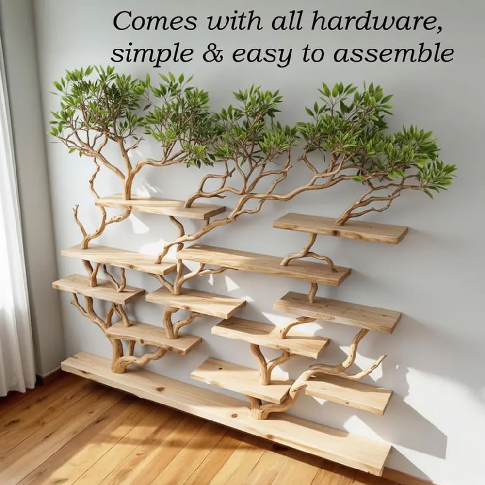 Floating bookshelf tree branch wall mounted book shelf handcrafted carving sculpture reclaimed solid wood bookcase