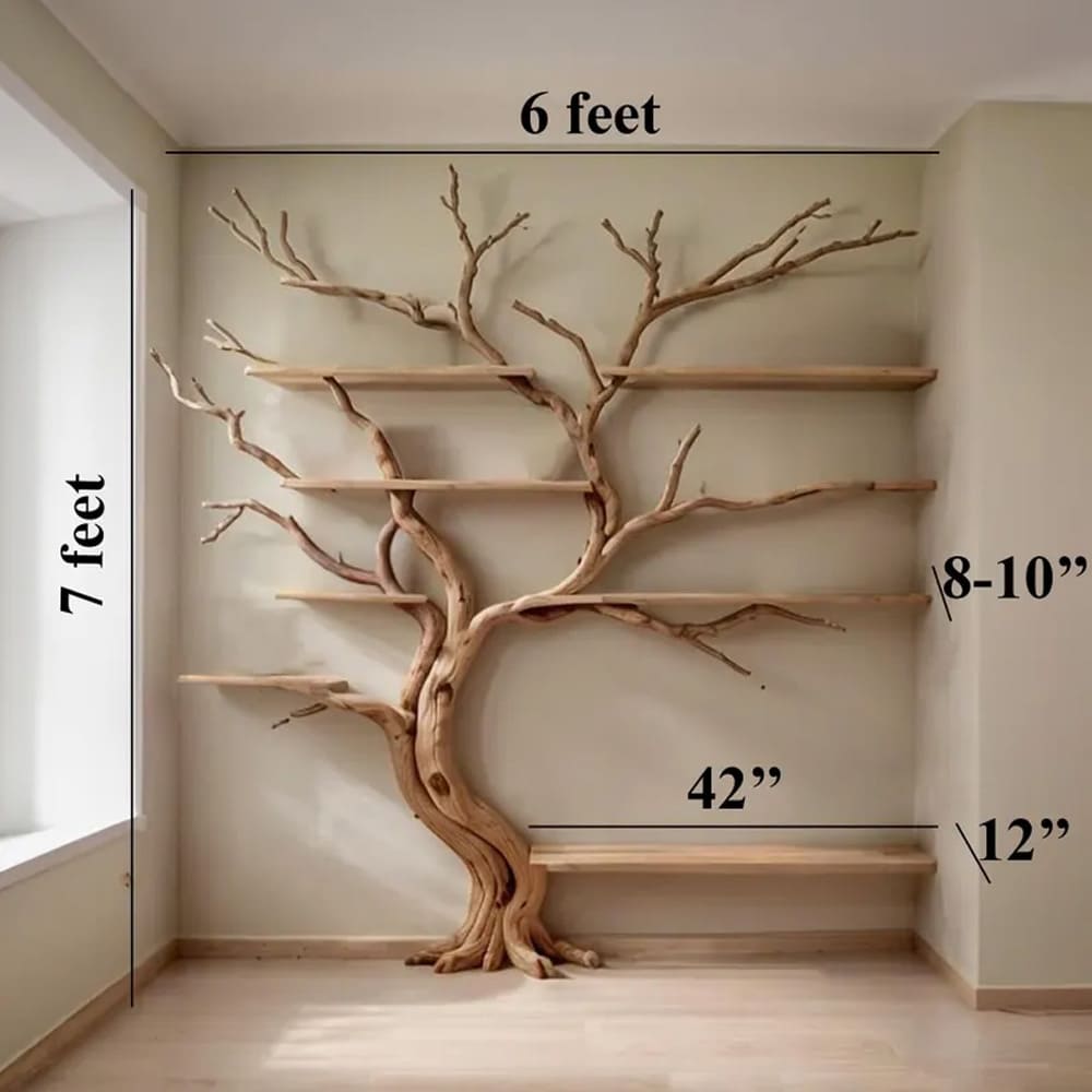 Floating bookshelf driftwood sculpture bookcase solid wood shelves on wall art deco