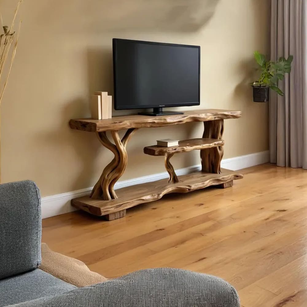Live edge tv stand solid wood console table rustic media console floating tv cabinet driftwood furniture decor home art