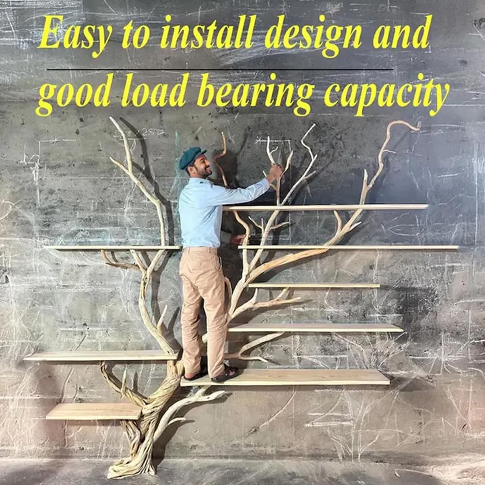 Driftwood tree bookshelf floating book tree shelf solid wood bookcase wall mount shelving on wall living room furniture
