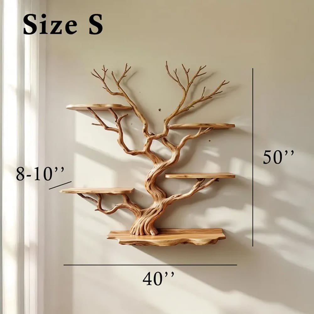 Solid wall mount floating tree branch bookshelf live edge tree shelving natural driftwood branch living room decoration