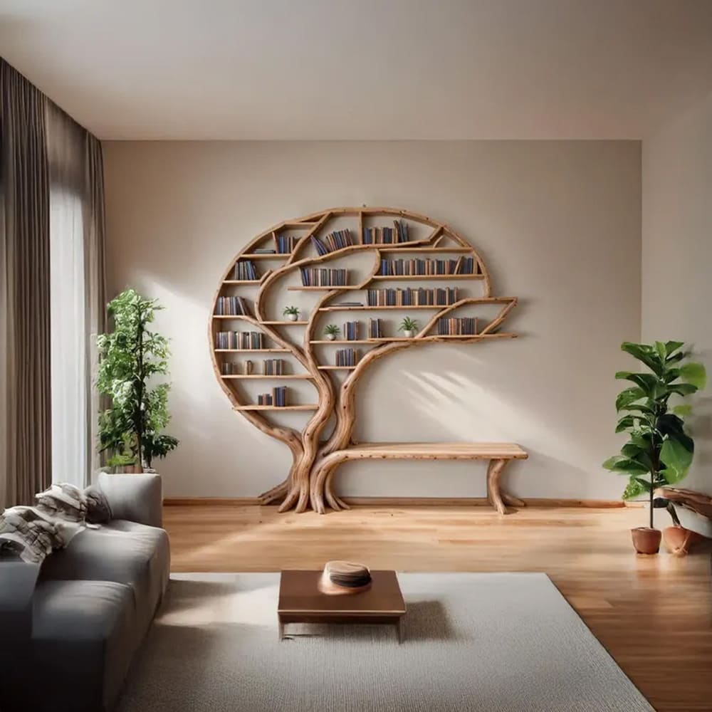 Floating bookshelf solid wood tree branch shelf unique natural wood bookcase wall mount decor home art