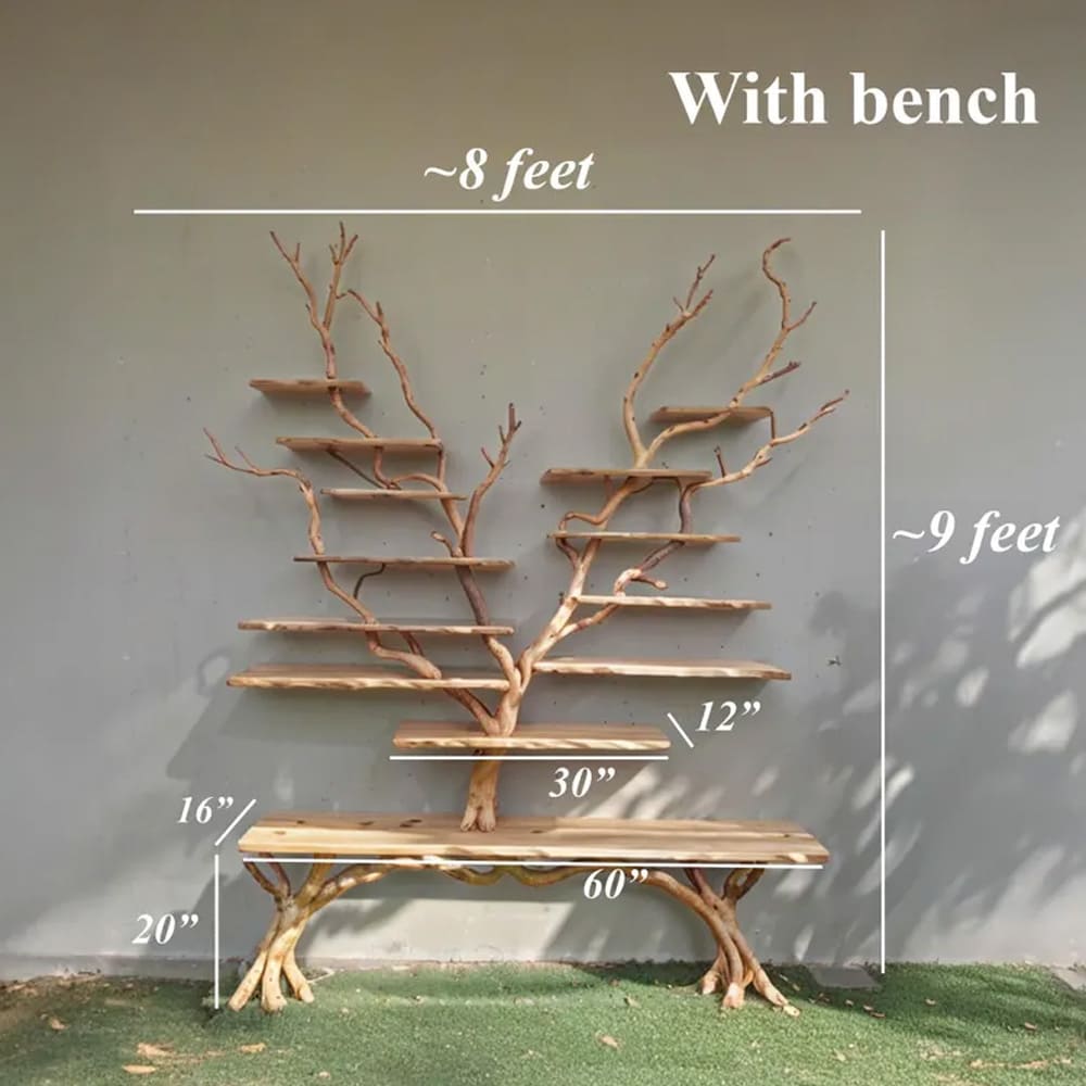 Tree branch shelf wall mount assembly natural wood foor bookcase art custom for home decor