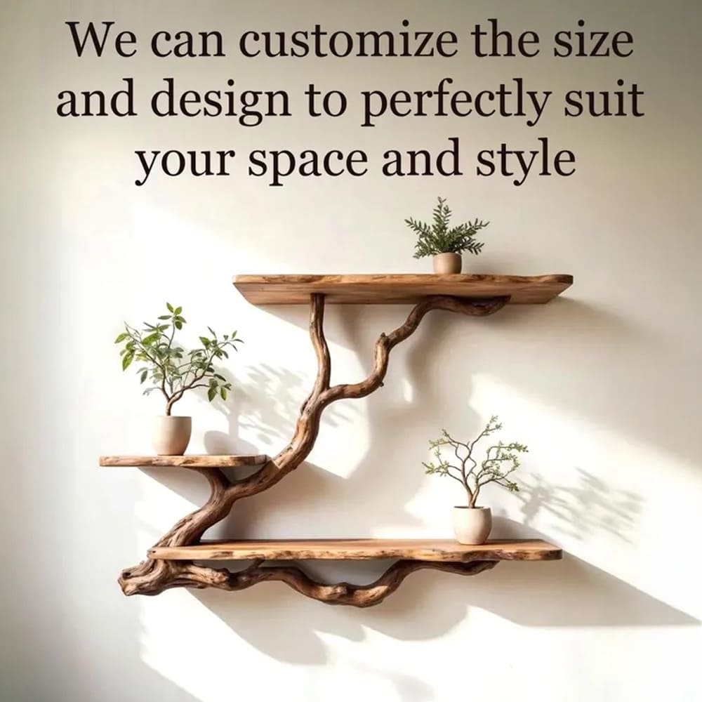 Natural driftwood branch floating bookshelf wall mounted tree shelf solid wood bookshelves decor handmade furniture
