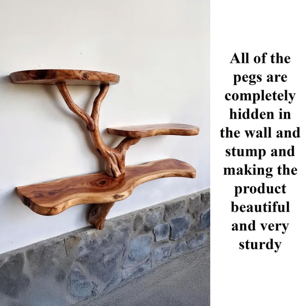 Tree floating shelf natural driftwood branch bookshelf wall mount bookcase rustic furniture decor home art