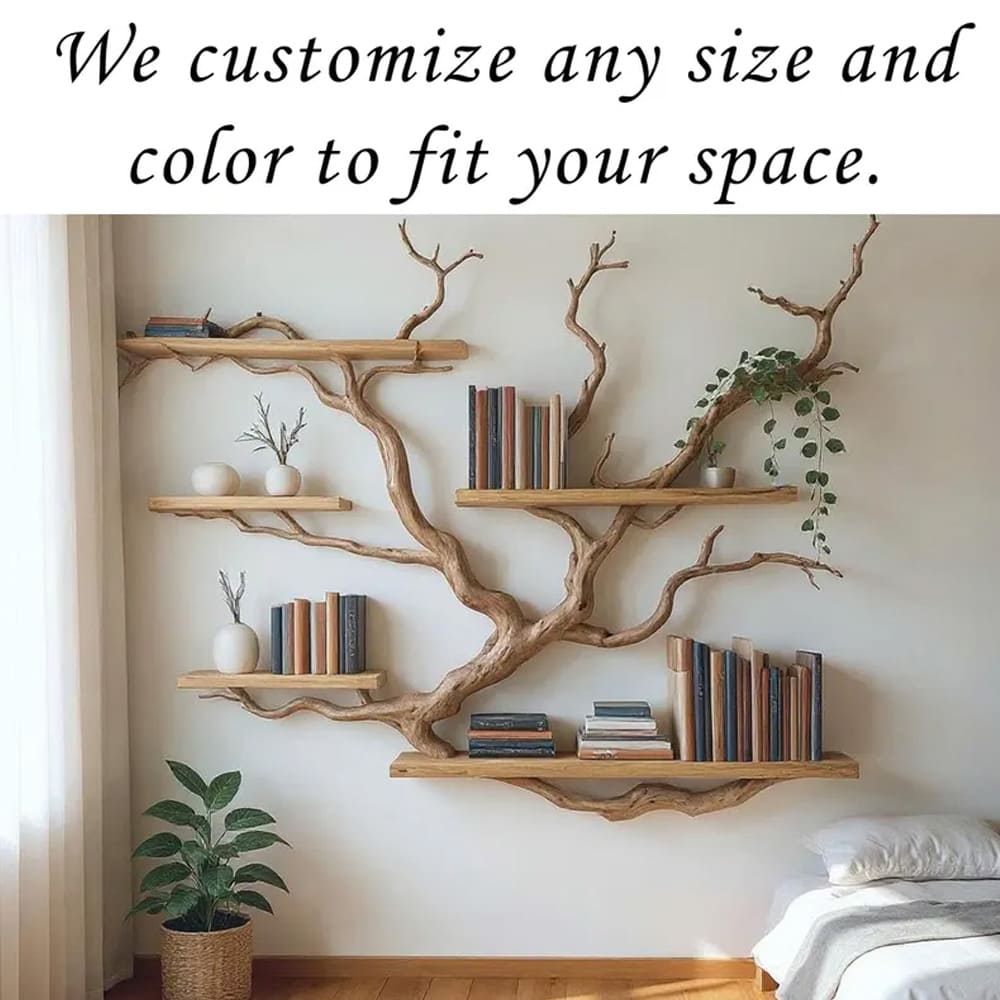 Tree branch book shelf floating shelves on wall solid wood bookshelf driftwood wall art decor for living room