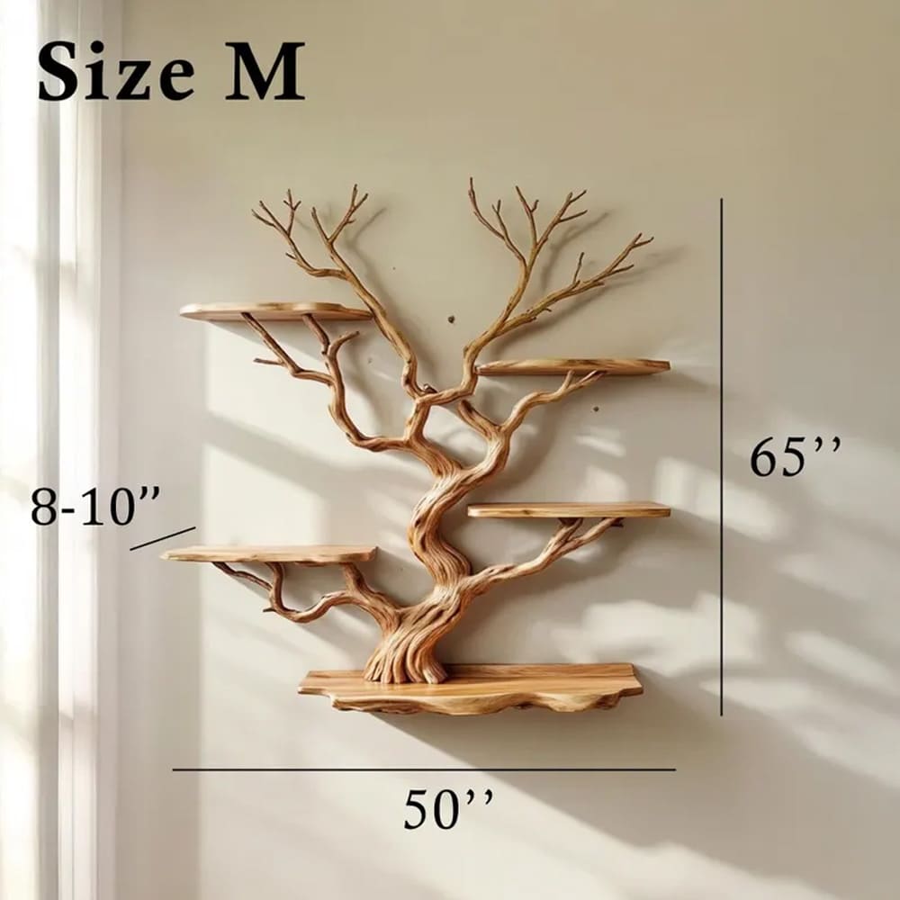 Solid wall mount floating tree branch bookshelf live edge tree shelving natural driftwood branch living room decoration