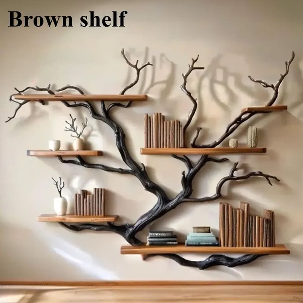 Driftwood branch tree bookshelf solid wood branch wall mount handmade furniture decor for home
