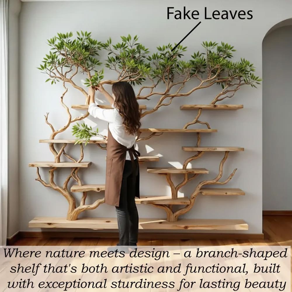 Floating bookshelf tree branch wall mounted book shelf handcrafted carving sculpture reclaimed solid wood bookcase