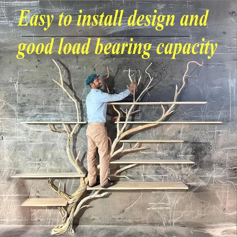 Floating bookshelf driftwood sculpture bookcase solid wood shelves on wall art deco