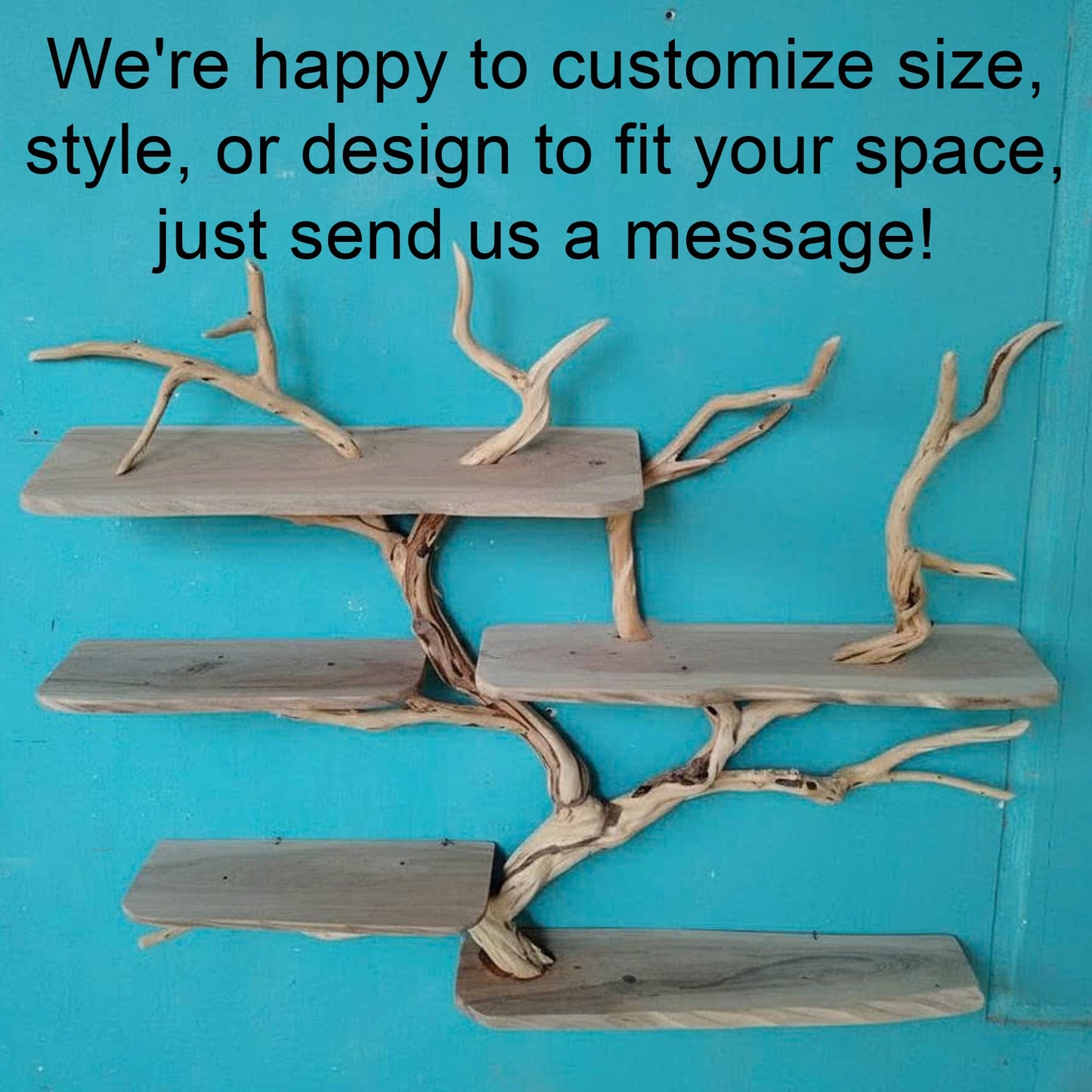 Floating bookshelf driftwood branch art solid wood bookcase wall mounted shelves