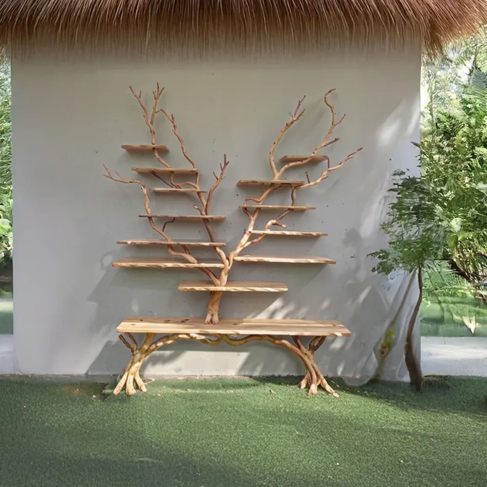 Tree branch shelf wall mount assembly natural wood foor bookcase art custom for home decor