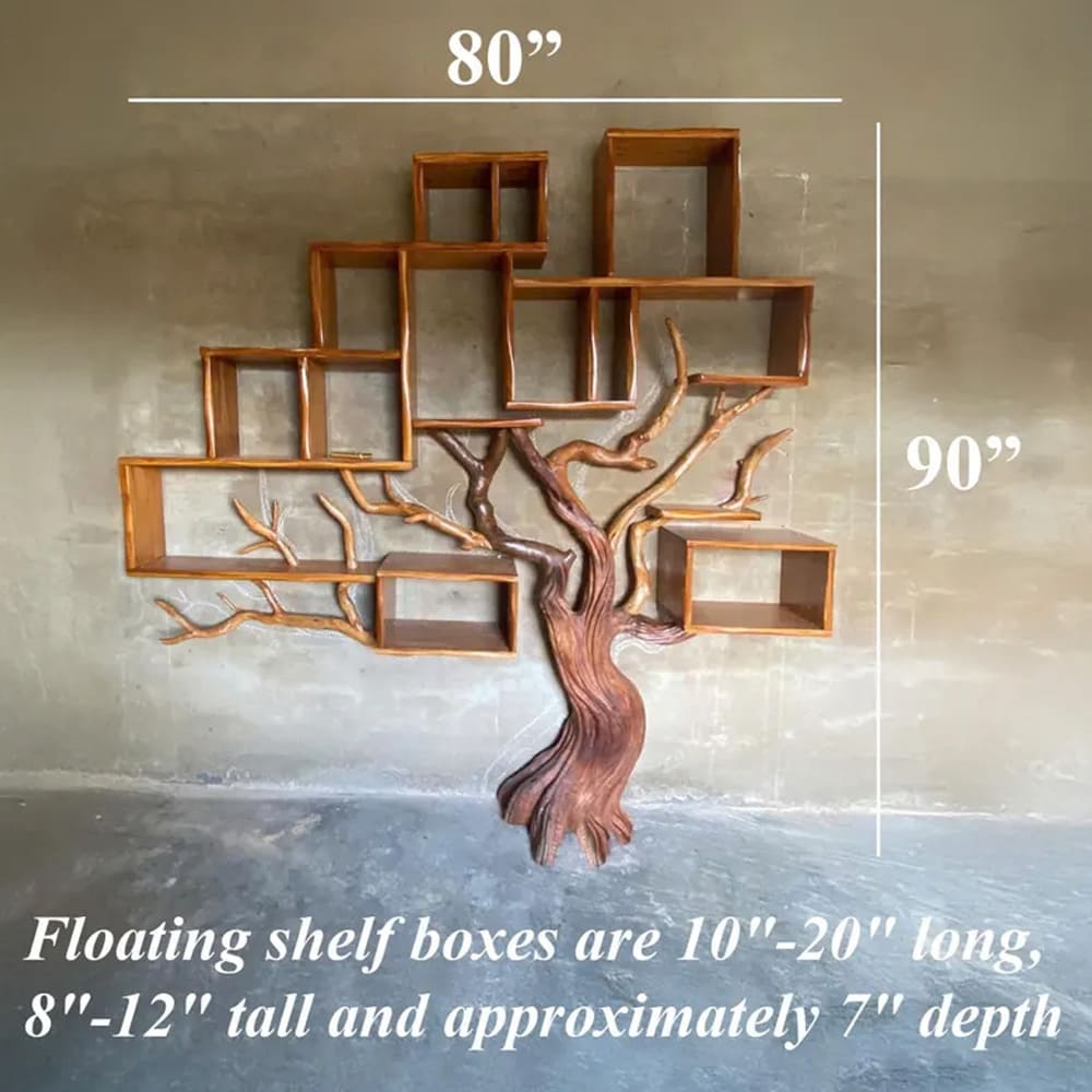 Tree branch bookshelf solid wood bookcase driftwood sculpture art black shelves on wall decor for living room