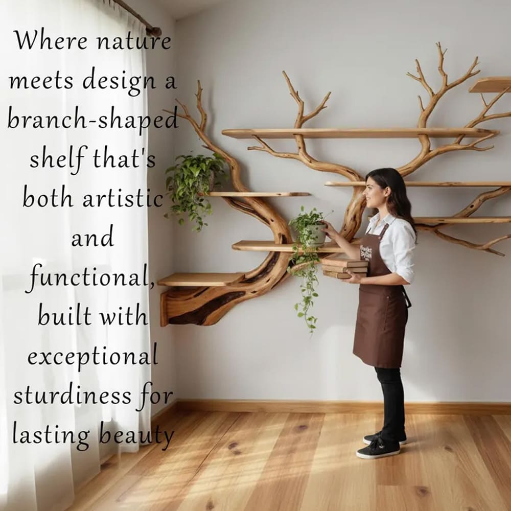 Tree branch corner floating book shelf decor wall mount live edge wood bookshelves driftwood wall art