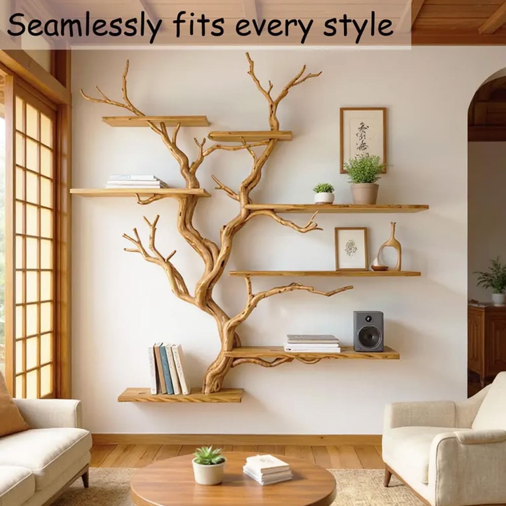 Floating bookshelf tree branch shelf driftwood sculpture book shelf wall mounted art custom bookcase decor home