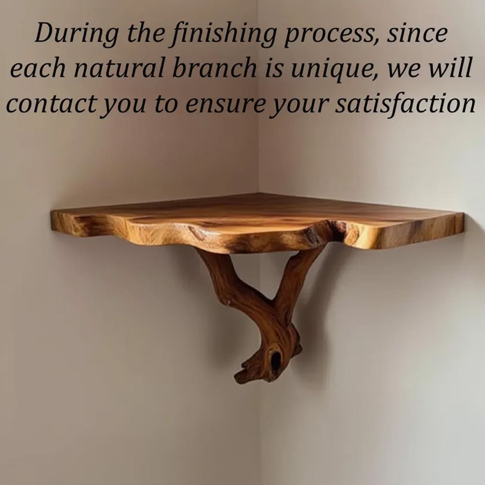 Corner floating tree branch bookshelf wall mount solid wood shelf custom floating shelves art unique furniture