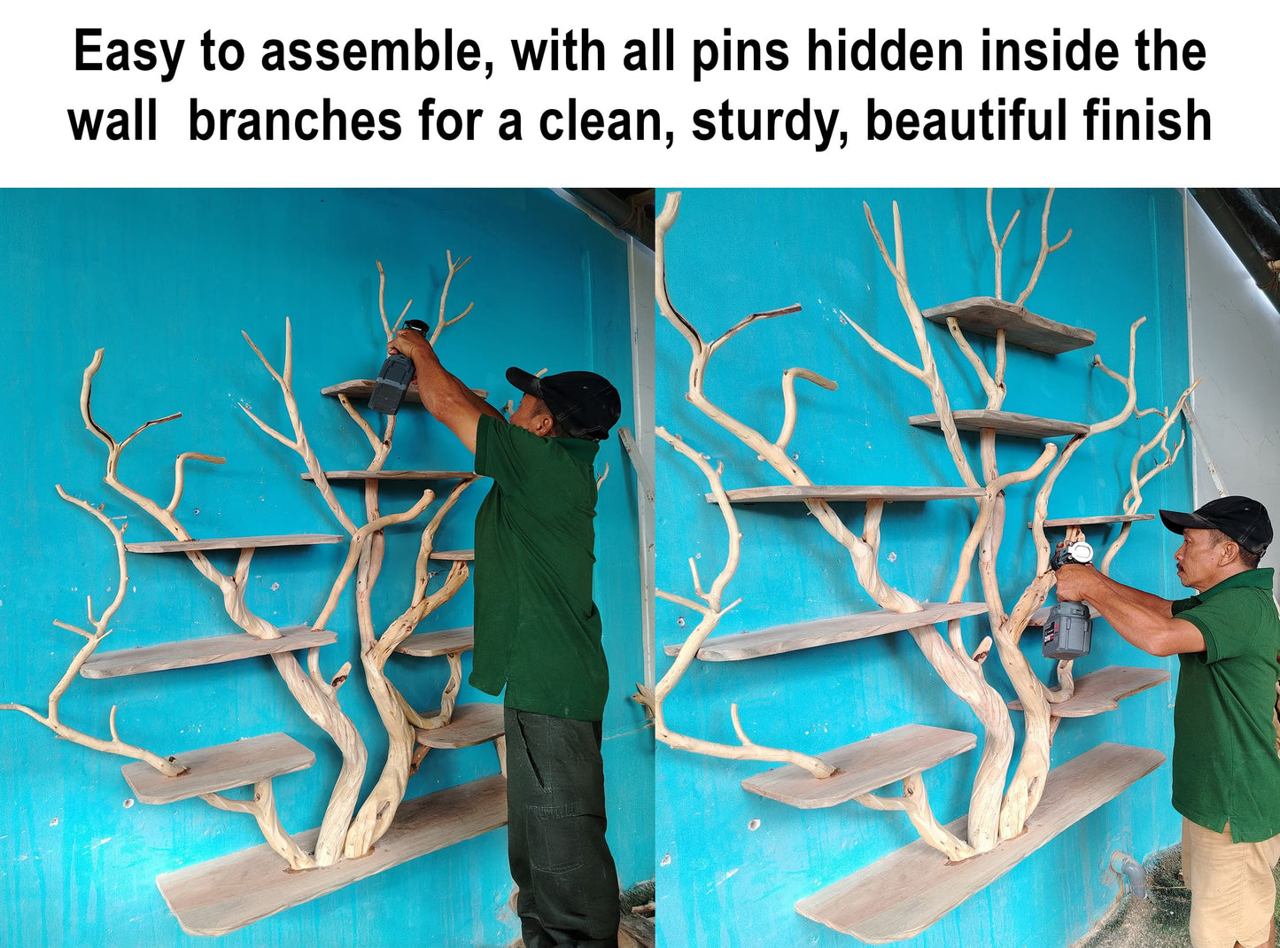 Floating bookshelf driftwood branch art solid wood bookcase wall mounted shelves