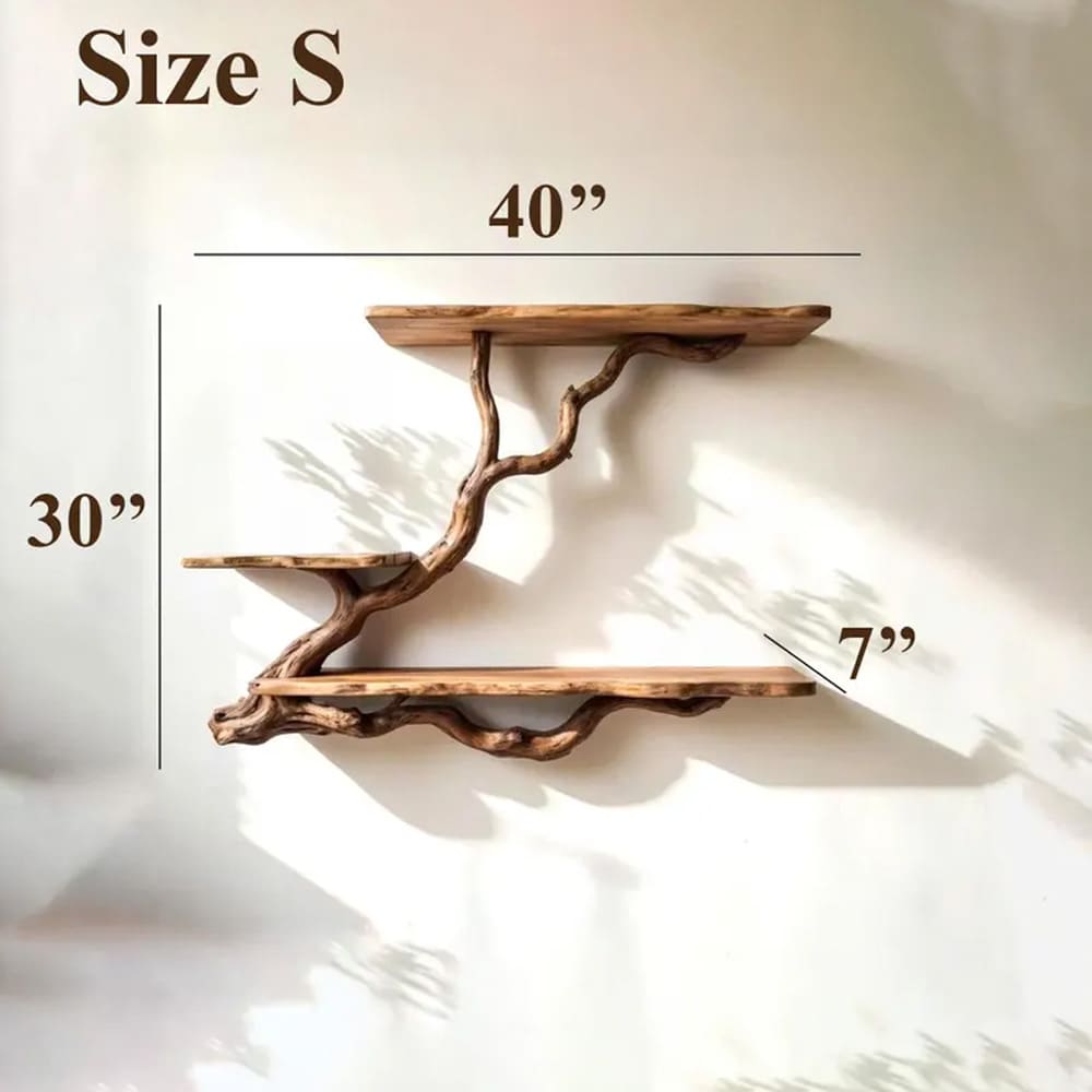 Natural driftwood branch floating bookshelf wall mounted tree shelf solid wood bookshelves decor handmade furniture